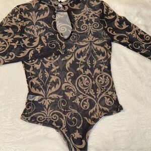 Active USA Black and Tan Patterned Bodysuit